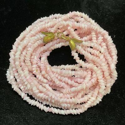 Vintage Pink Beaded Multi Strand Necklace
