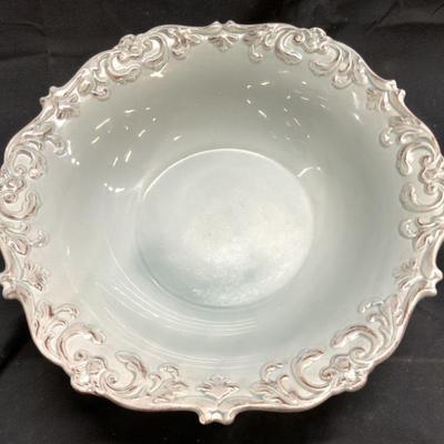 Vntg Ceramic Bowl W Scrolled Rim Light Blue

