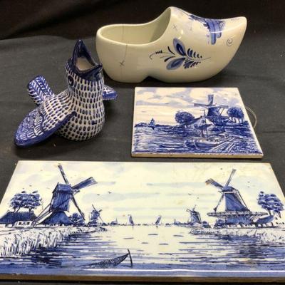 DELFT Dutch Porcelain Clog, Tiles, & Bird Figure
