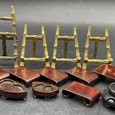Lot 13 Wood & Gold Tone Metal Stands / Displays
