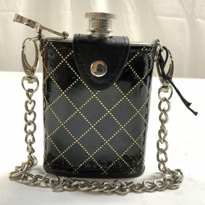 Metal Flask W Chain Link & Patent Leather Jacket

