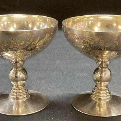Pair Rockwell Sterling over Glass Coupe Glasses
