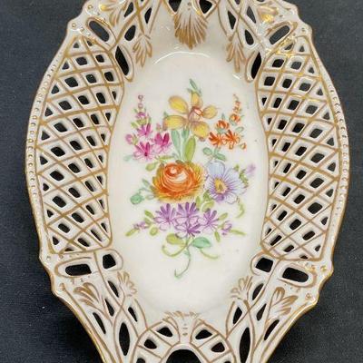 Vtg Dresden Porcelain Reticulated Floral Bowl

