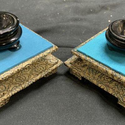 Pair Embroidered Asian Candlesticks
