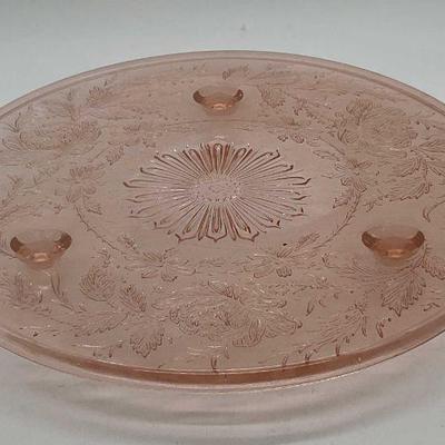Vintage Pink Depression Glass Footed Platter
