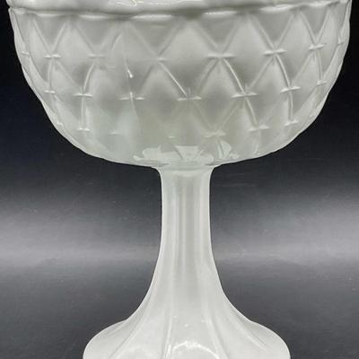 Vtg Milk Glass Quilt Diamond Pedestal Compote Bowl
