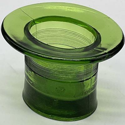 Green Glass Hat Form Matchstick Holder Vessel
