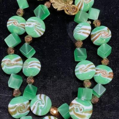 Vintage Green Art Glass Beaded Necklace
