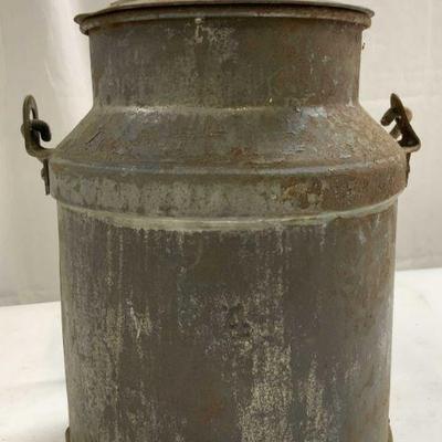Antique Metal Milk Jug W Lid
