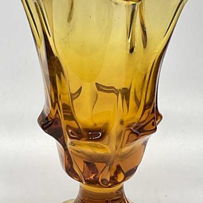 Vintage Ruffled Rim Amber Glass Vase
