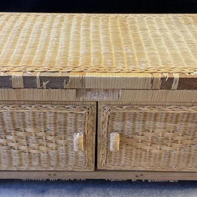 Woven Wicker Trunk With Doors & Hinged Lid
