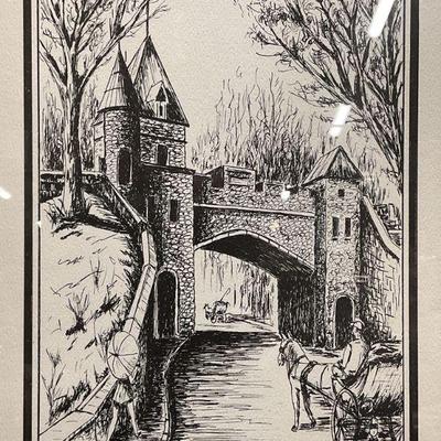 Charles de Guise Quebec Scene Ink Drawing Print

