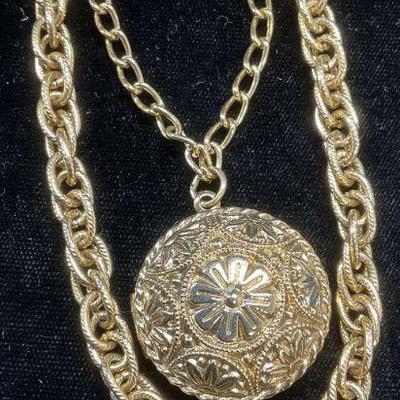 1928 (Label) Gold Tn Pendant Locket Necklace
