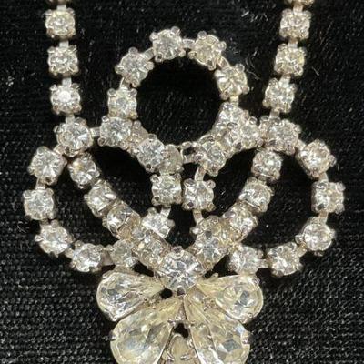 Vintage Silver Tone Crystal Pendant Necklace
