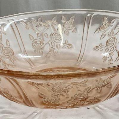Vintage Pink Floral Depression Glass Bowl
