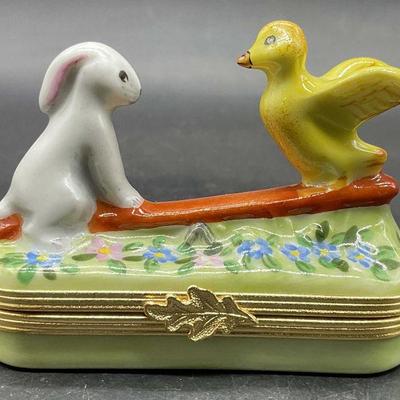 LIMOGES FRANCE TIFFANY Rabbit & Duck Trinket Box
