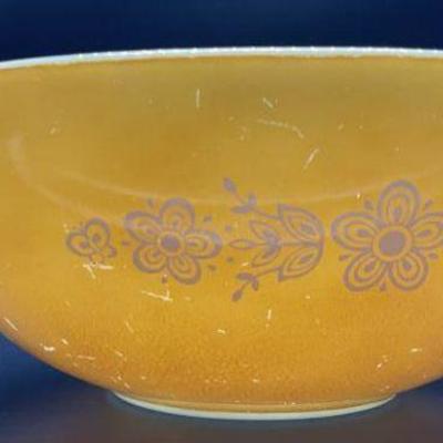 Vintage Pyrex Orange Toned Bowl with Flowers
