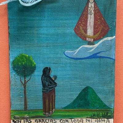 Framed 1962 Ex Voto Mexican Folk Art Painting
