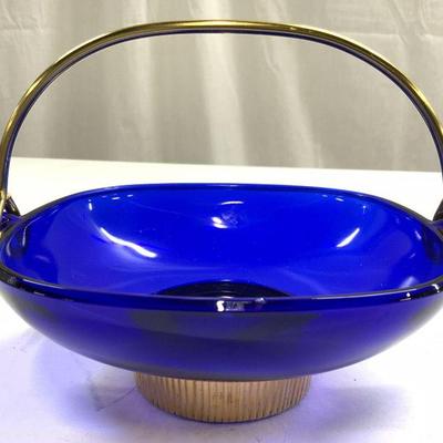 Cobalt Glass & Gilt Vessel W Handle
