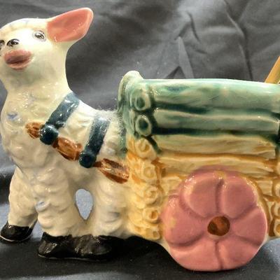 Vntg Lamb W A Cart Figure Porc Planter JAPAN
