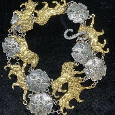 Silver & Gold Tone Lion & Flower Belt
