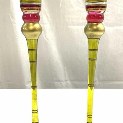 Pr Art Glass Tabletop Candlesticks
