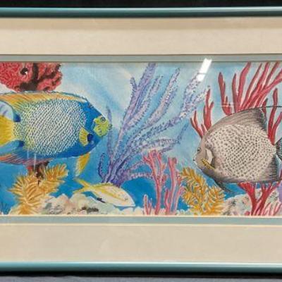 Signed Pam E Webb Angel Fish Watercolor Print
