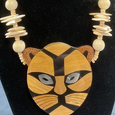 Vintage Beaded Leopard Pendant Necklace
