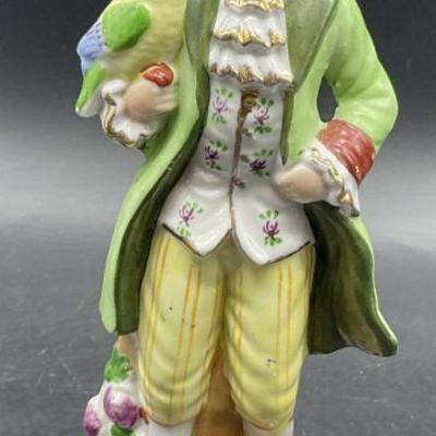 Vntg Hand Painted Porc Man W/ Parrot Figural Japan
