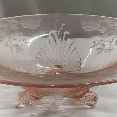 Vintage Pink Depression Glass Footed Bowl
