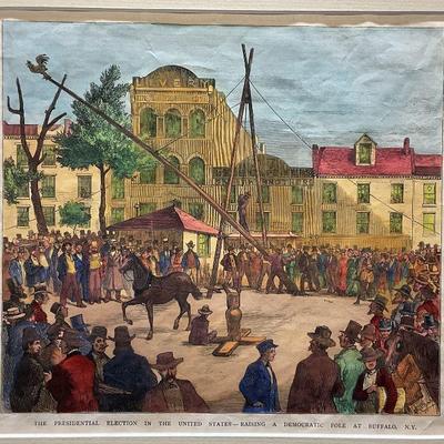 Antique Wood Engraving, USA Election Scene

