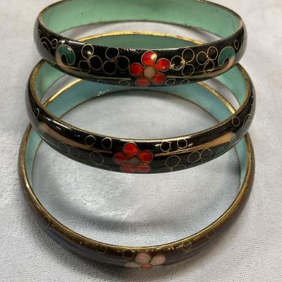 Set 3 Vintage Asian Closionne Bangle Bracelets
