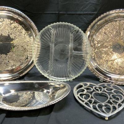 Lot 5 Silver Plate & Glass Tabletop
