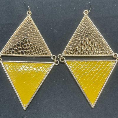 Gold Tone Yellow Embossed Faux Snake Earrings
