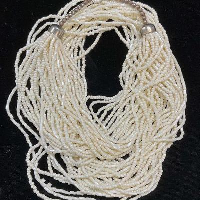 Vintage Pearlescent Beaded Multi Strand Necklace
