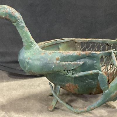 Vintage Green Duck Form Metalwork Planter
