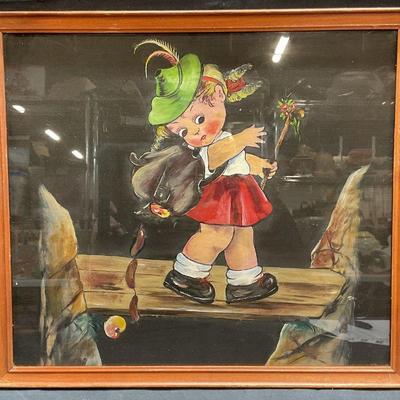 Framed German Girl Hike Acrylic Painting
