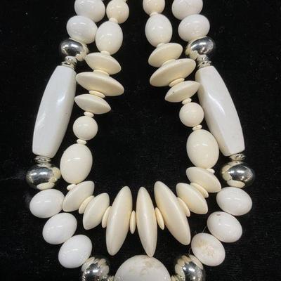 Lot 2 Vintage Chunky White Beaded Necklaces
