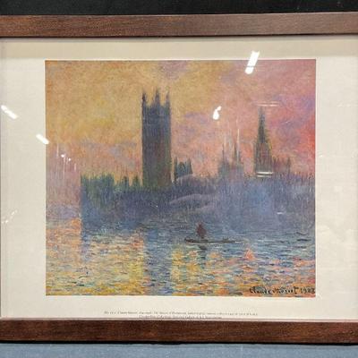 Framed Monet Parliament Sunset Lithograph
