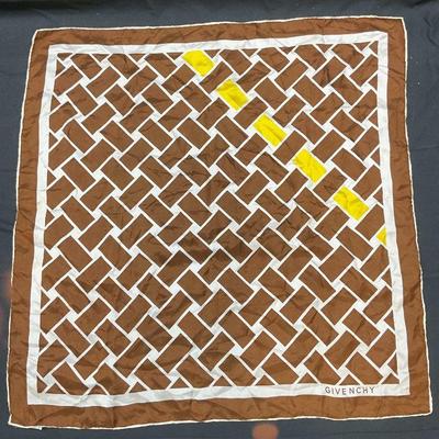 Vintage GIVENCHY Brown & White Silk Scarf

