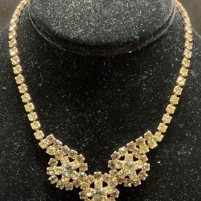 Vintage Green Crystal Pendant Necklace
