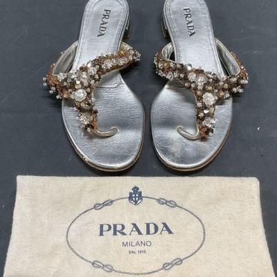 Prada Silver leather Beaded Sandals, Italy
