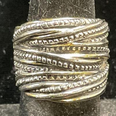 Silver & Gold Tn Interlocking Band Ring
