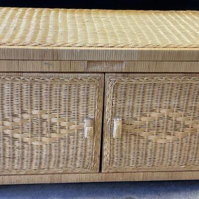 Woven Wicker Trunk W/ Doors & Hinged Lid
