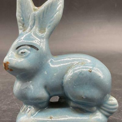 Vintage Hand Paint Blue Ceramic Rabbit Figural, Br
