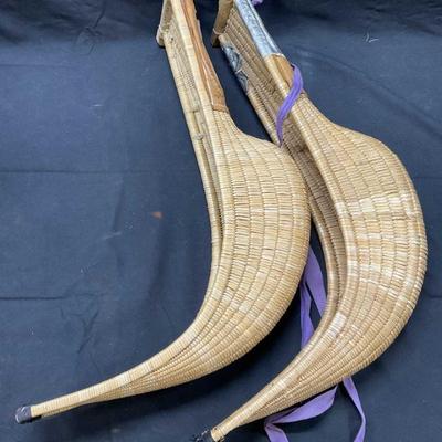 Pair Team Signed Wicker Jai Alai Paddles
