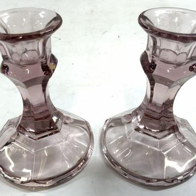 Pair Art Glass Candlesticks Purple
