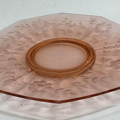 Vintage Pink Depression Glass Floral Platter
