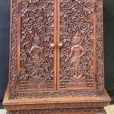Vintage Asian Handcrafted Carved Cabinet
