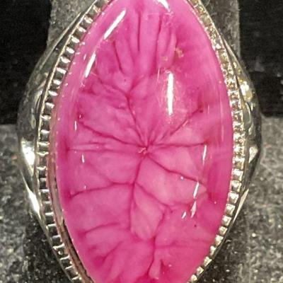 Silver Tone Purple Faux Cabochon Ring
